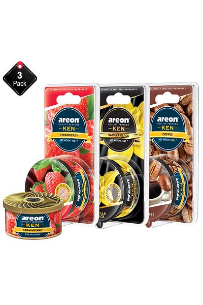 Areon Pack of 3 Areon Ken Collection Strawberry- Vanilla Black -Coffee