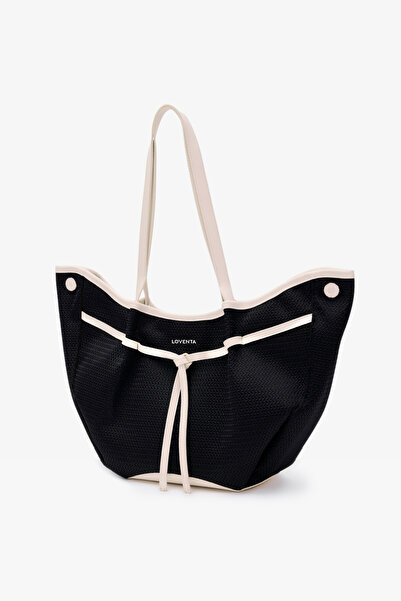 LOVENTA Niesha Allure Black and Beige Large Tote Bag