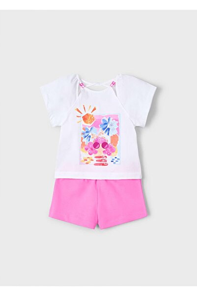 MAYORAL Yazlık Kız Çocuk Baskılı T-Shirt Şort Takım- Pembe