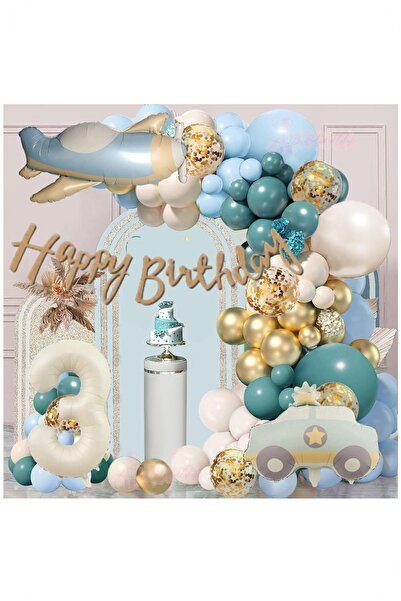 Partile Retro Renk Uçak Arabalı Folyo Balon Seti Parti Eğlence Kutlama Polis ...