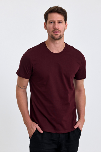 COMBİNE MİCHAİL Ανδρικό μπλουζάκι μπορντό 100% βαμβακερό με λεπτή εφαρμογή με λαιμόκοψη