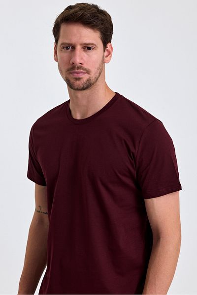 COMBİNE MİCHAİL Tricou de bază pentru bărbați, roșu Claret, 100% bumbac, slim fit, cu decolteu