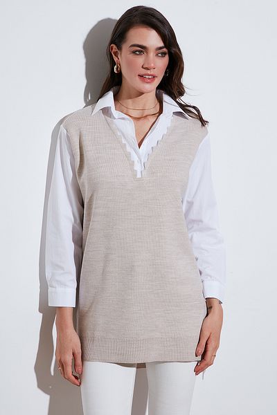 Lela Standard Fit Κοντό Μπροστινό Μακρύ Πίσω Πουκάμισο Πλεκτό Τούνικ ΤΟΥΝΙΚ 4612148