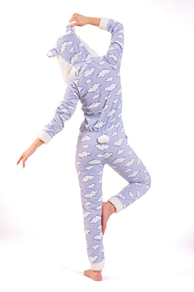 Ecrou Pijamale din lână cu model de ursuleț albastru pentru femei, salopetă