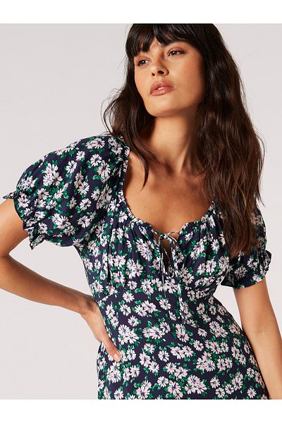 Apricot Daisy Floral Midikleid