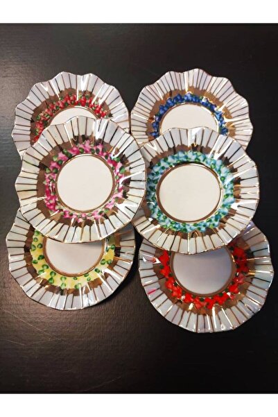 BY.RAYKA PORSELEN El Dekor Arni porselen El Boyama Altı Kişilik Çay Tabağı Seti