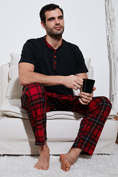 Buratti Plaid Cotton Regular Fit Short Sleeve Pajama Set Men's Pajama Set6096...