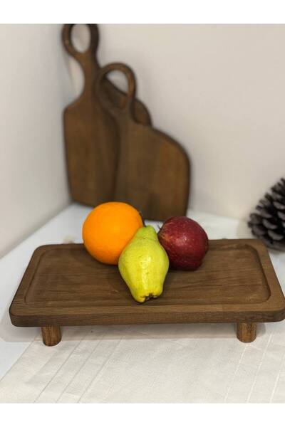 BUÂL CONCEPT bual02 Ahşap Sunumluk Dikdörtgen Dekoratif Mutfak Ayaklı Sunumluk Ahşap Ceviz Renk  16 x 33
