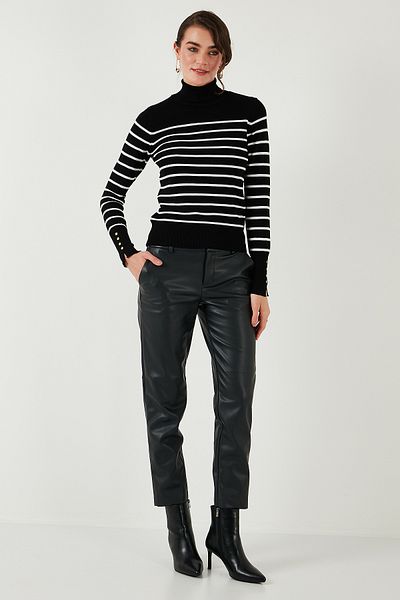 Lela Pulover cu guler în dungi, cu croiala normală 4615565