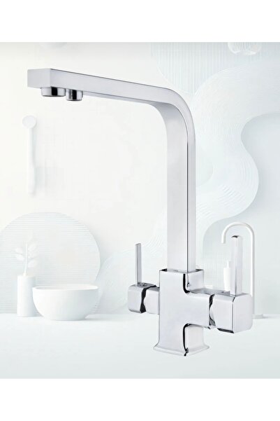 BDL ARMATÜR KROM ARITMALI KARE EVİYE L BORU MUTFAK BATARYASI (SICAK SOĞUK GİR...