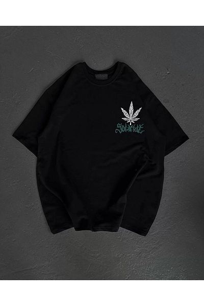 New Shine Μπλουζάκι Unisex Crew Neck Printed Oversize - Μαύρο