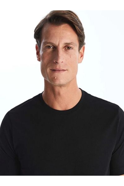 LC Waikiki Tricou negru pentru bărbați, cu mânecă scurtă, din bumbac pieptănat, cu gâtul turnat W40813Z829