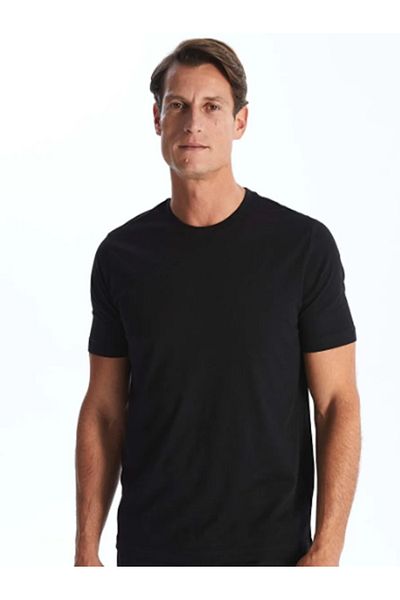 LC Waikiki Tricou negru pentru bărbați, cu mânecă scurtă, din bumbac pieptănat, cu gâtul turnat W40813Z829