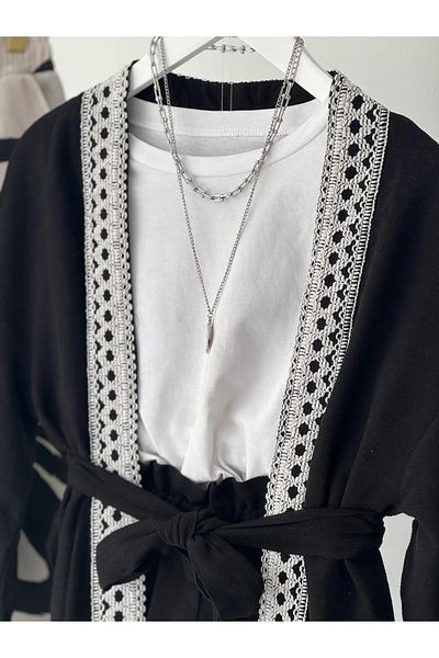 modabetce Long Guipure Kimono Women's Set