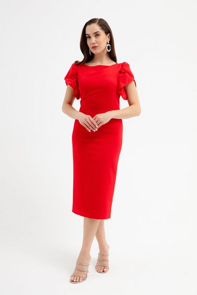 Lafaba Women's Red Balloon Sleeve Midi Dress