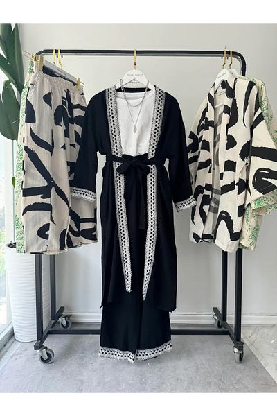 modabetce Long Guipure Kimono Women's Set