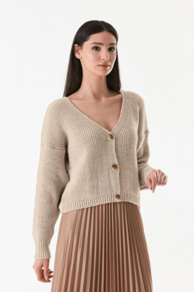 Fulla Moda Πλεκτή ζακέτα με κουμπιά V λαιμόκοψη