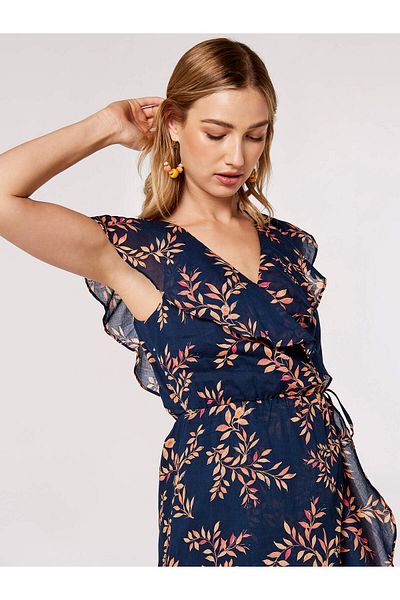 Apricot Florales Rüschenkleid