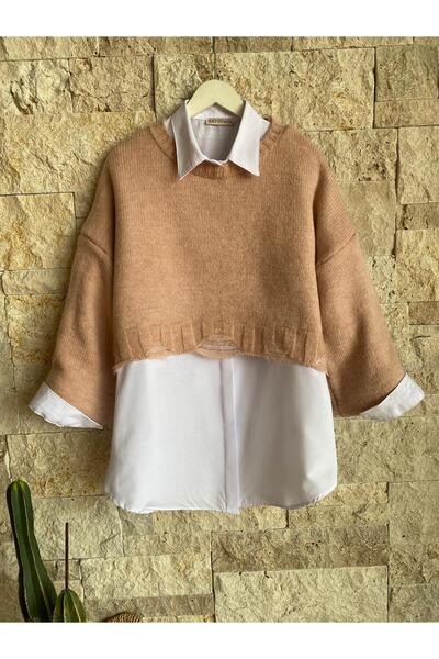 Hatun Atila HatunAtila 2414 Model pletenog kratkog džempera - Puder