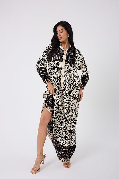 Mıncırık Kids Women's Black Cream Patterned Viscose Hijab Dress 2423