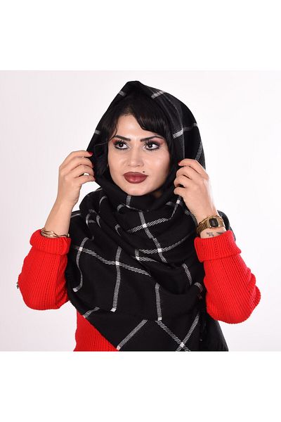 K&B PASHMINA Şal moale de caşmir |   Negru cu model |   70*180 cm |   Calitate bună și design elegant