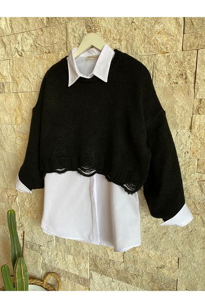 Hatun Atila Pulover scurt HatunAtila Tricoturi negre - 2414