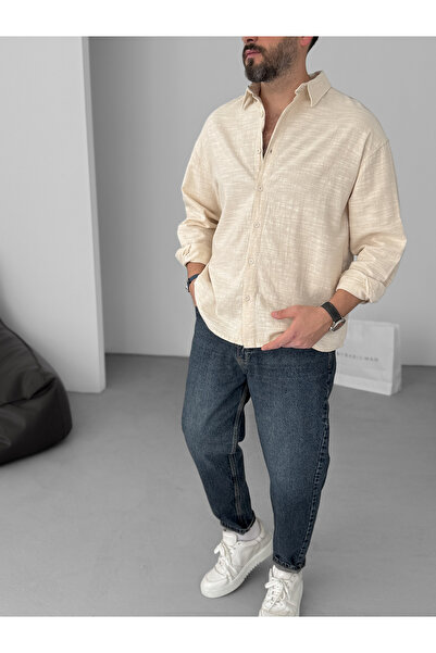 BYBASICMAN Bej Flamlı Uzun Kollu Gömlek YP-5001