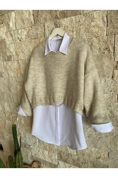 Hatun Atila Hatunatila Gray Knitwear Short Sweater - 2414