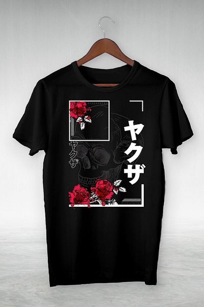 New Shine Μαύρο Ιαπωνικό Dry Head Roses And Frame εμπριμέ μπλουζάκι Vip Design Tshirt
