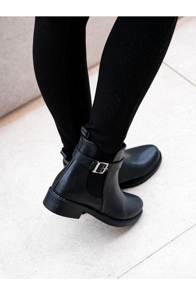 Munshoes Γυναικείες μπότες Sarah Black Skin
