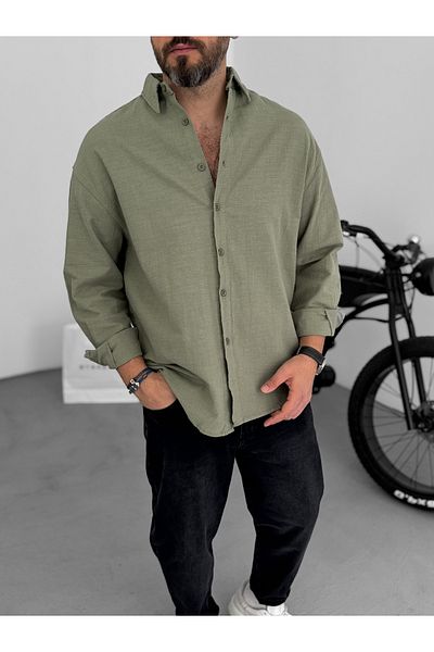BYBASICMAN Green Flame Long Sleeve Shirt Yp-5001