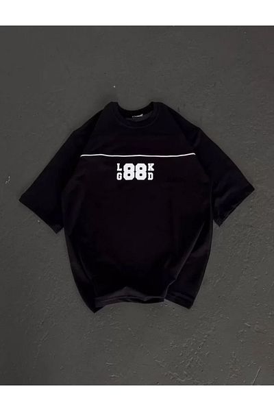 New Shine Μπλουζάκι Unisex Crew Neck Printed Oversize - Μαύρο