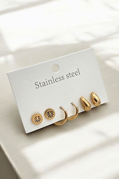 Çlk Accessories مجموعة من 6 أقراط دائرية من الفولاذ - 35607