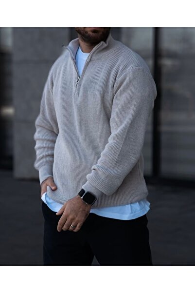 mayastyle Men's 2-Pack Half Zip Beige Gray Knitwear Sweater