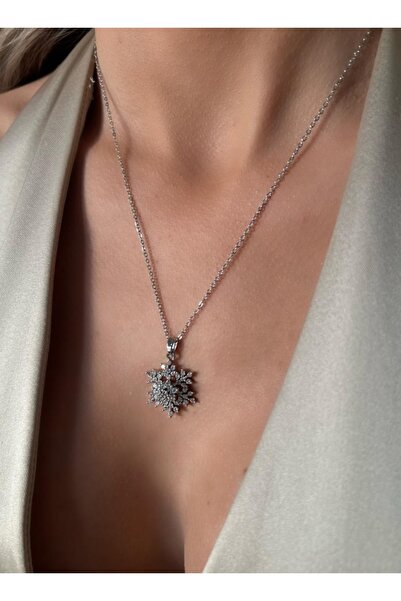 ELİF TAKI AKSESUAR قلادة ندفة الثلج الفضية من الفولاذ