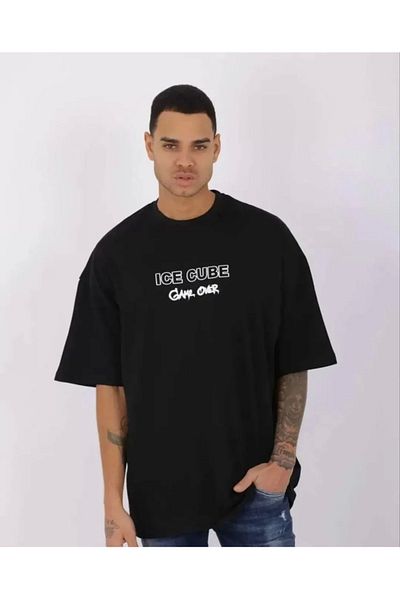 New Shine Μπλουζάκι Unisex Crew Neck Printed Oversize - Μαύρο