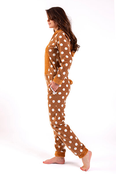 Ecrou Γυναικεία φόρμα φλις καφέ αρκουδάκι με κουκκίδες