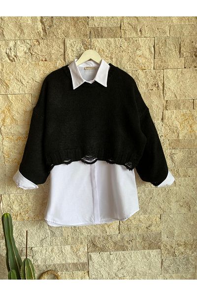 Hatun Atila Pulover scurt HatunAtila Tricoturi negre - 2414
