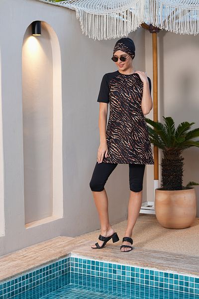 SEBOTEKS Μαγιό με κοντό μανίκι Leopard Pattern ημικαλυμμένο μαγιό 3185