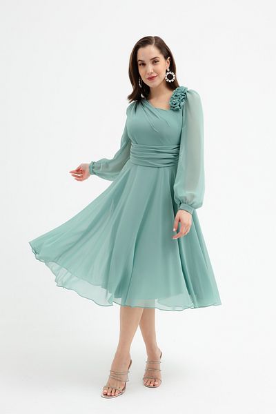 Lafaba Rochie de seara midi de dama verde menta cu detalii florale