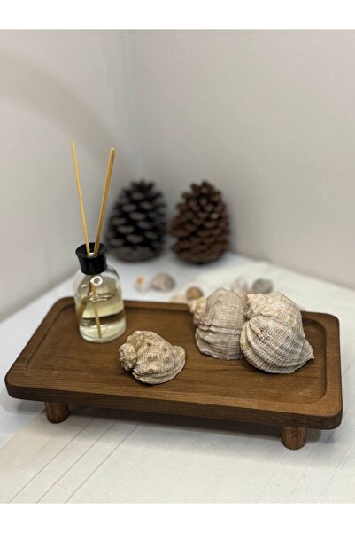 BUÂL CONCEPT bual02 Ahşap Sunumluk Dikdörtgen Dekoratif Mutfak Ayaklı Sunumluk Ahşap Ceviz Renk  16 x 33