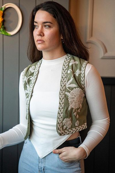 Miss Boheme Khaki Embroidered Vest