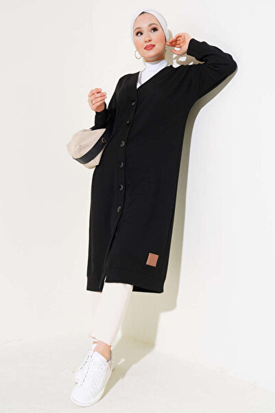 VOLT CLOTHİNG Women's Tall Buttoned Ribbed Long Cardigan