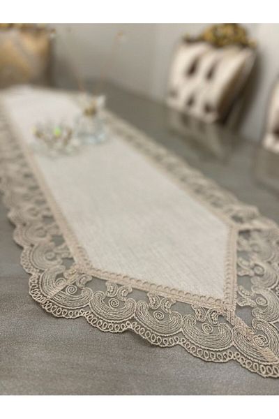 ART ÇEYİZ Cream Color Jute Runner Linen Fabric Model Power: Gx9688