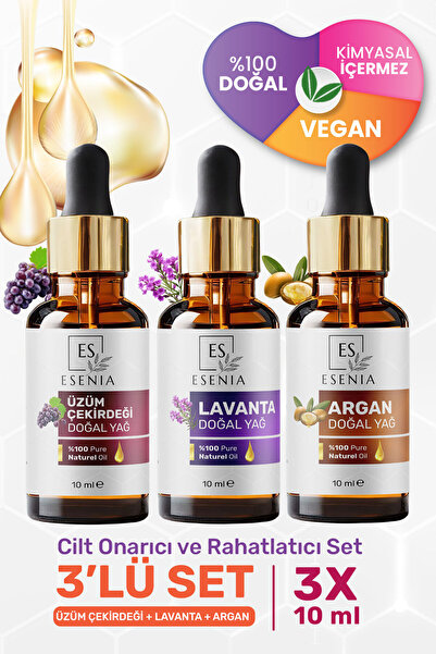 ES ESENIA Üzüm Çekirdeği Lavanta Argan Yağı %100 Saf Doğal Damlalık Kapak Kat...