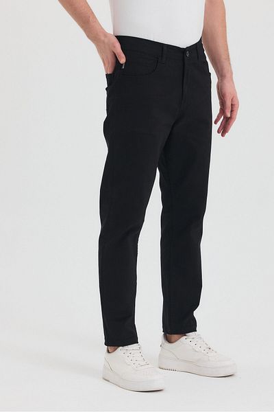 TheSeason Men's Black Slim Fit Flexible Gabardine Trousers