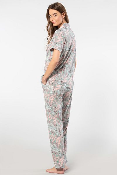 TÜREN Modal & Cotton, Μπροστινό κουμπί, Κοντό μανίκι, Γυναικείο Σετ Πιτζάμες Γκρι
