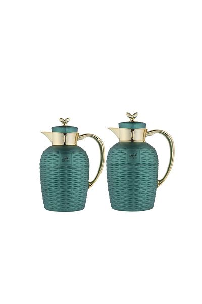 ALSAIF 2 Pieces Coffee And Tea Vacuum Flask Set Size: 0.7/1.0 L Color: Green/gold