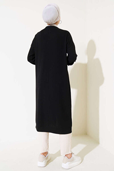 VOLT CLOTHİNG Women's Tall Buttoned Ribbed Long Cardigan