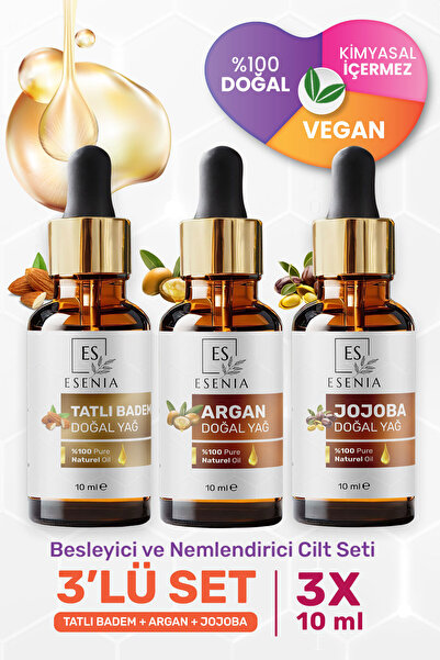 ES ESENIA Tatlı Badem Argan Jojoba Yağı %100 Saf ve Doğal Damlalık Kapak Katk...